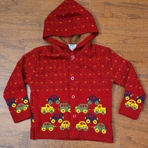 Plaid Moose Vintage Red Sweater With Cars